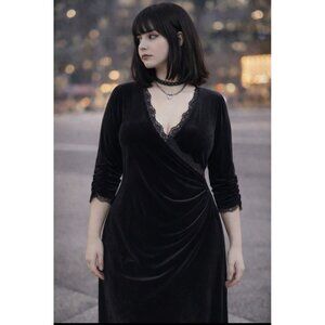 Vtg Y2K Apt 9 Black Velvet Whimsigoth Dress Large Goth Fairy Grunge The Craft